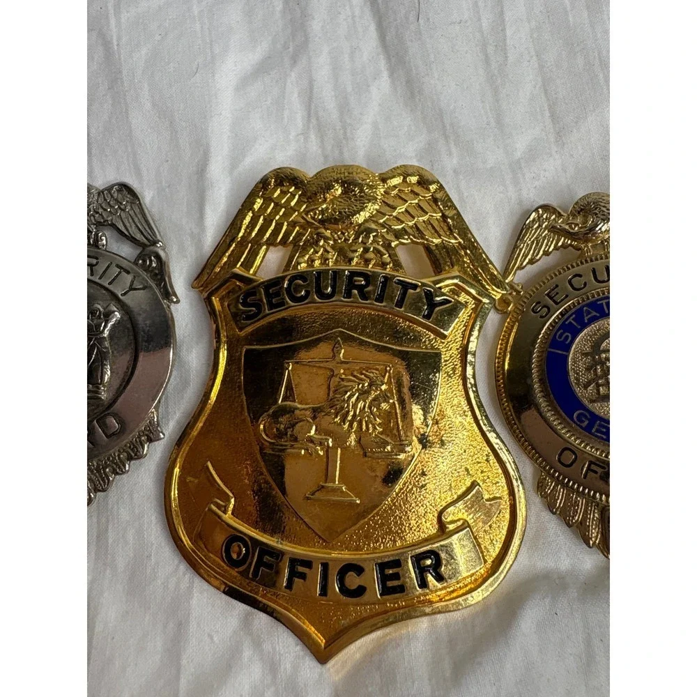 Vintage Security Officer Guard Badge Lot 3 Metal Emblem Collectible Prop